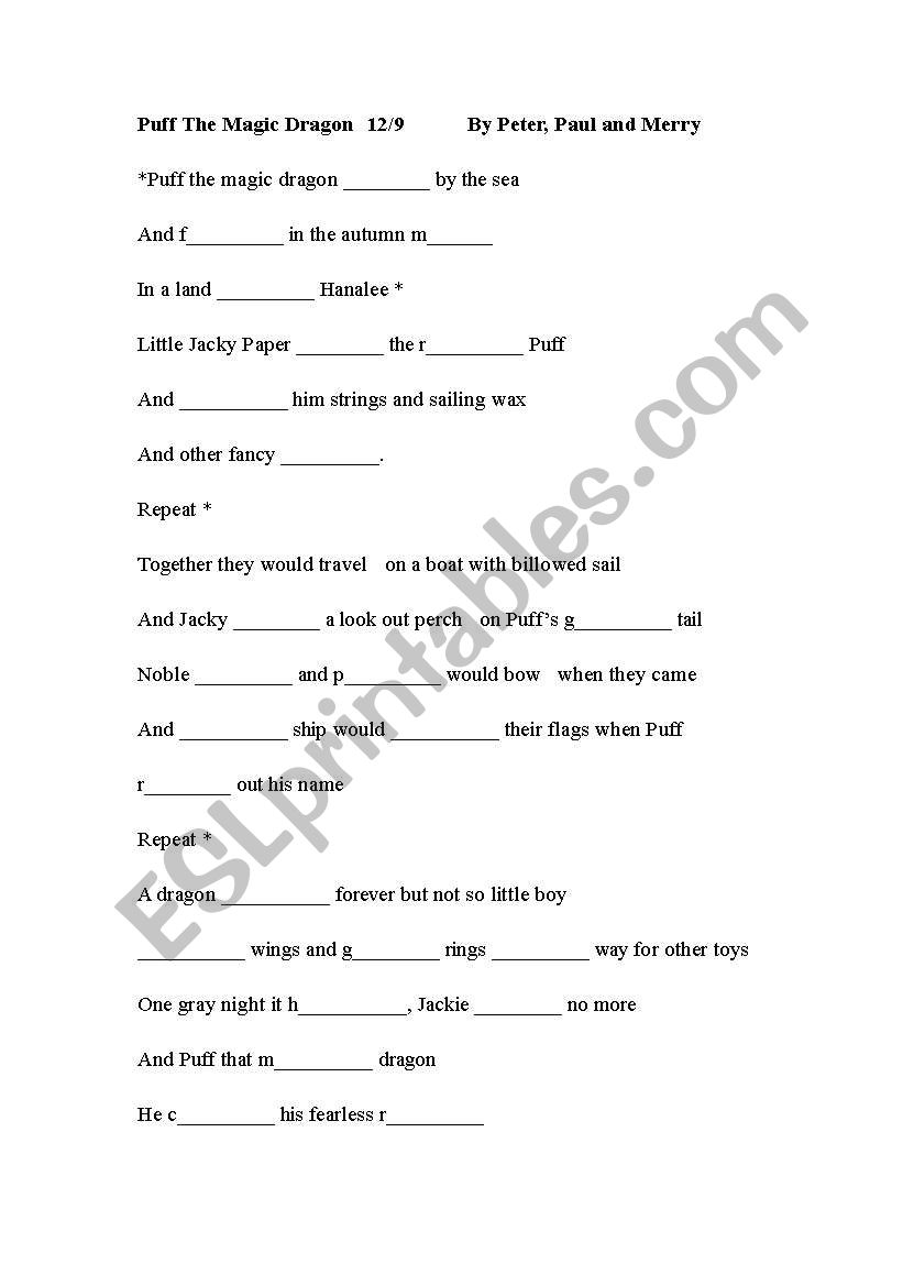 Lyrics fill-up worksheet