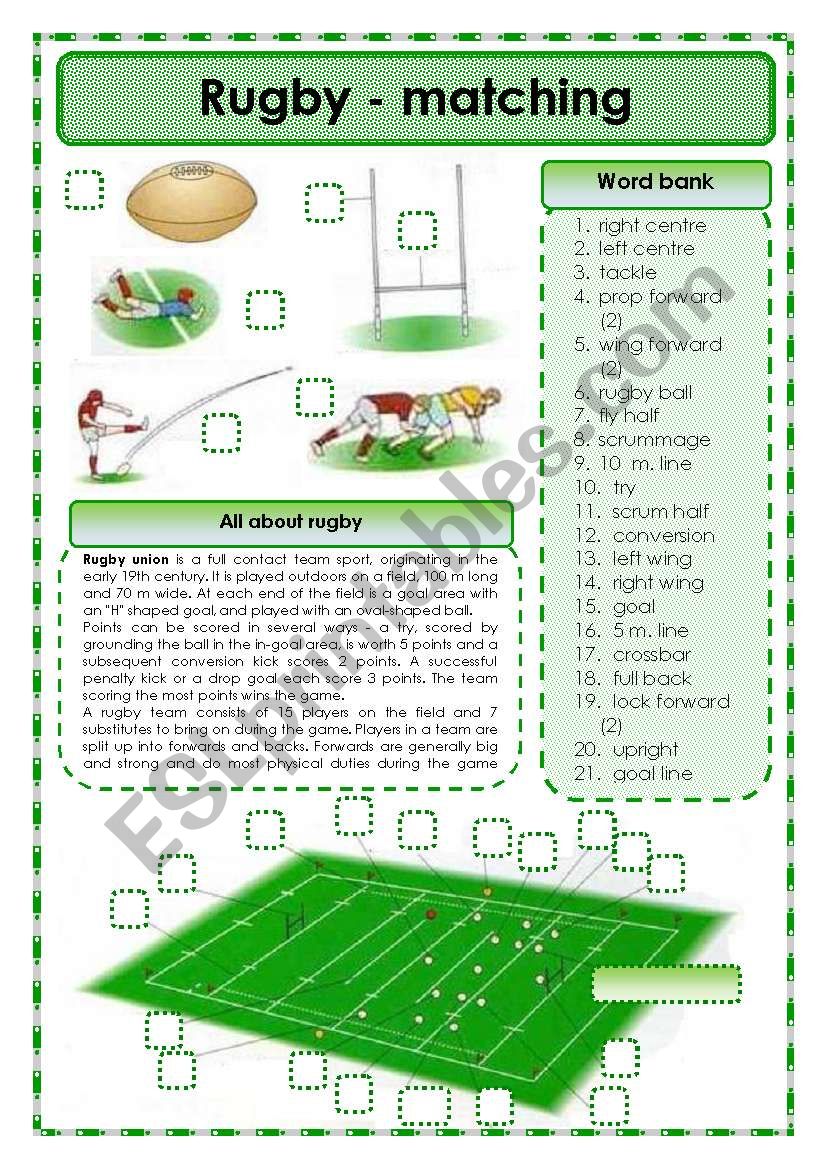 Rugby - matching exercise worksheet