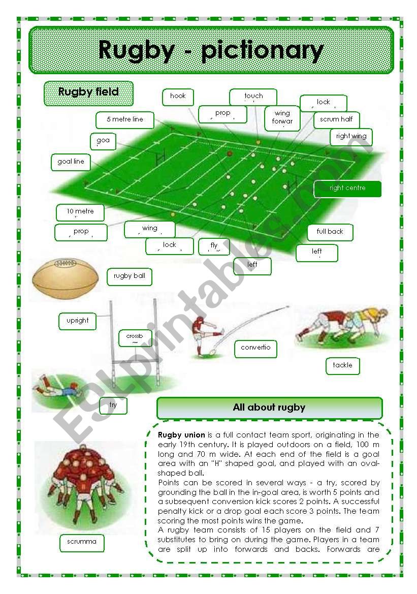 Rugby - pictionary worksheet