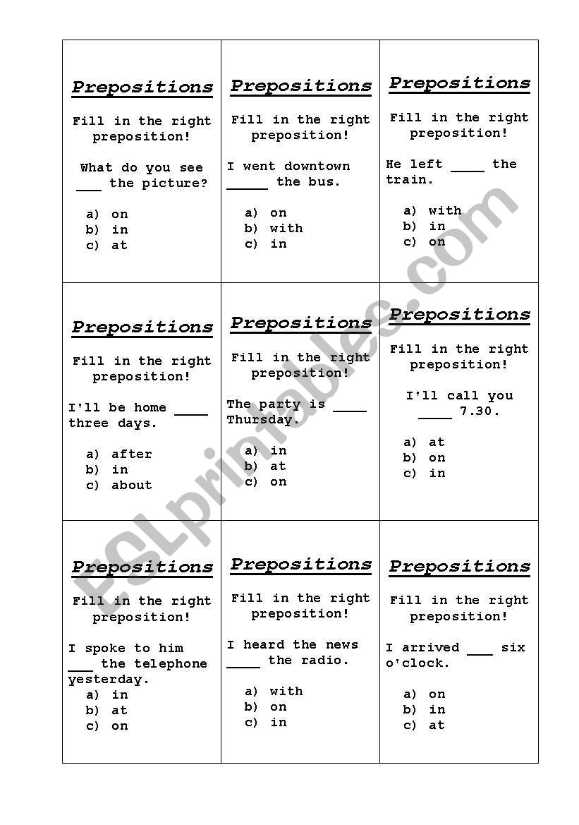 Prepositions worksheet