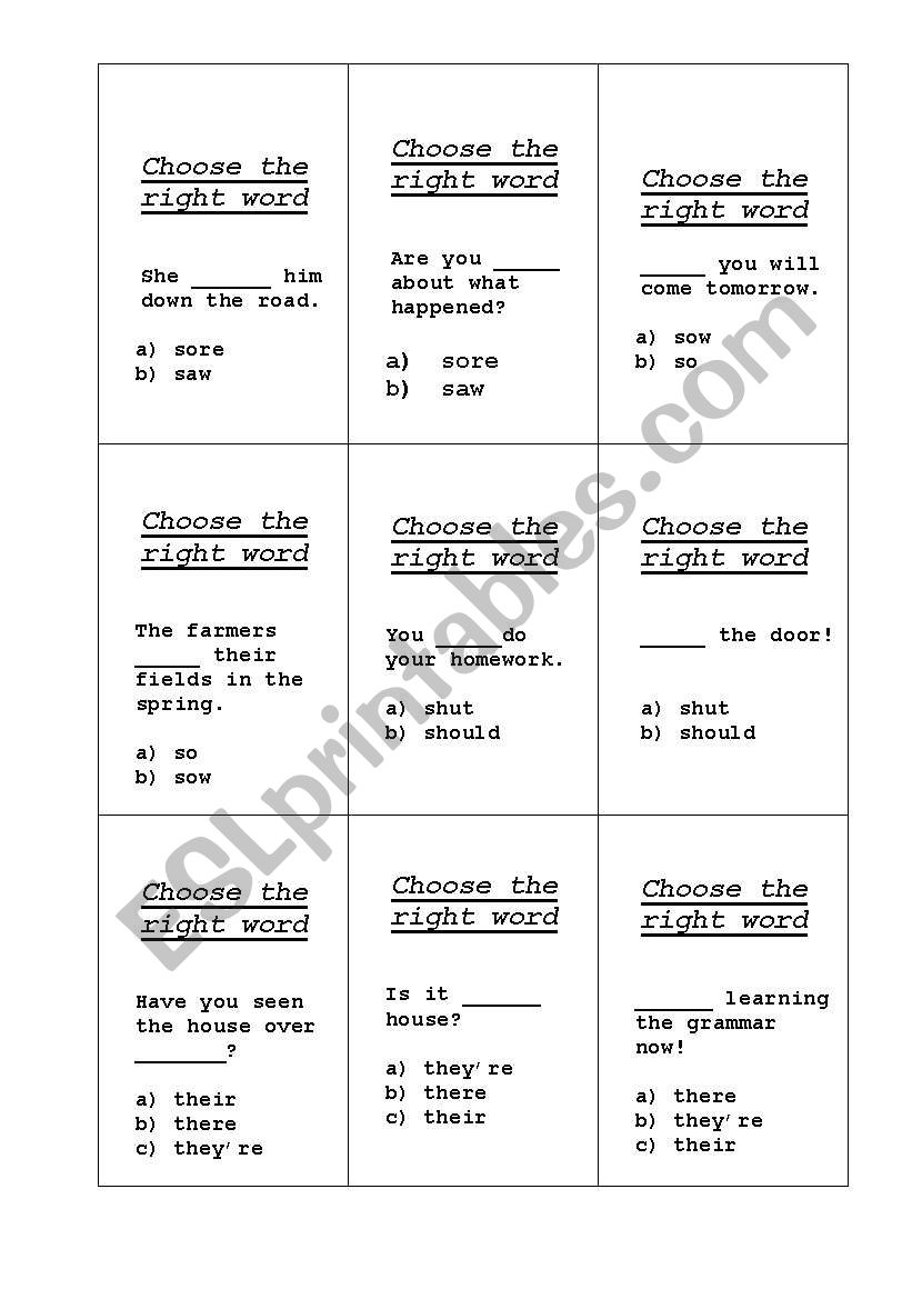 Choose the right word worksheet