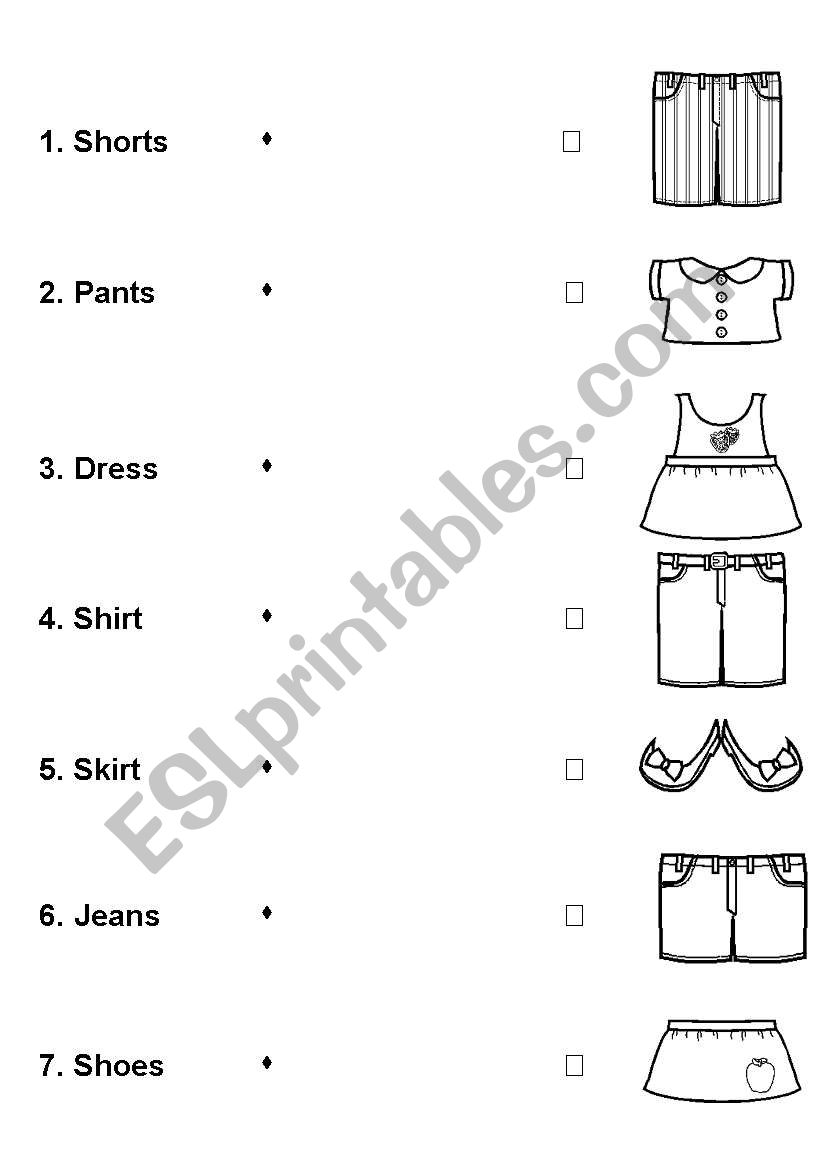 Matching Clothes worksheet