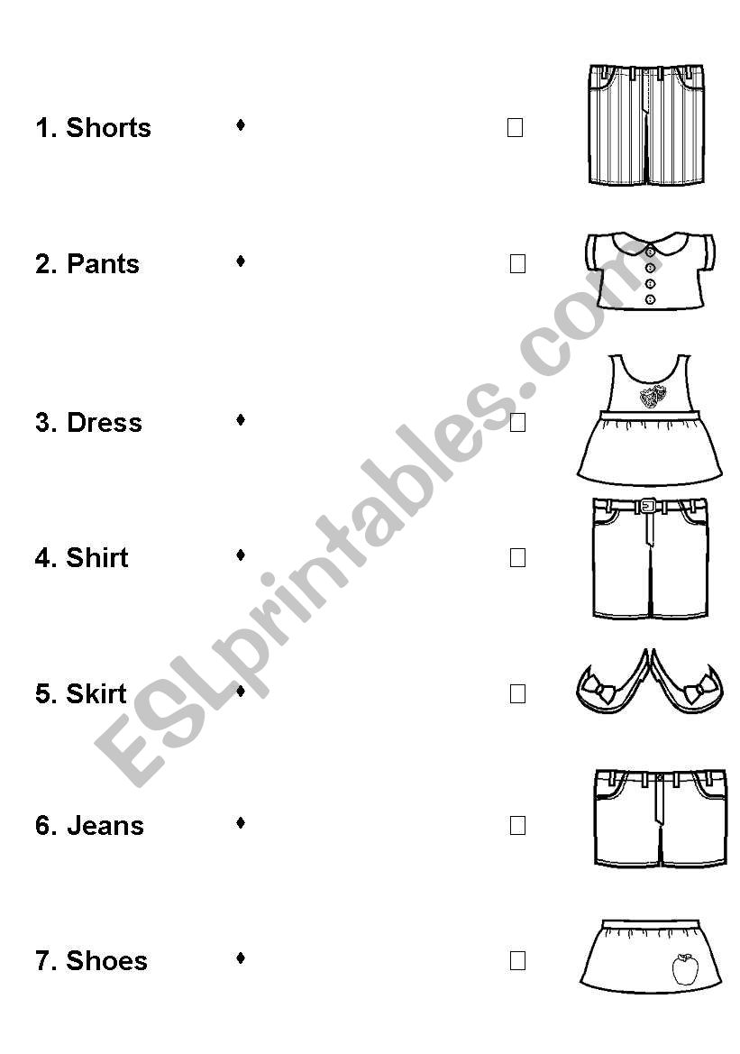 Matching Clothes worksheet