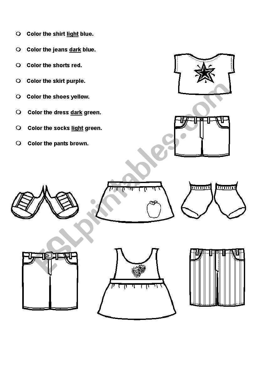 Color and Identify Clothing worksheet