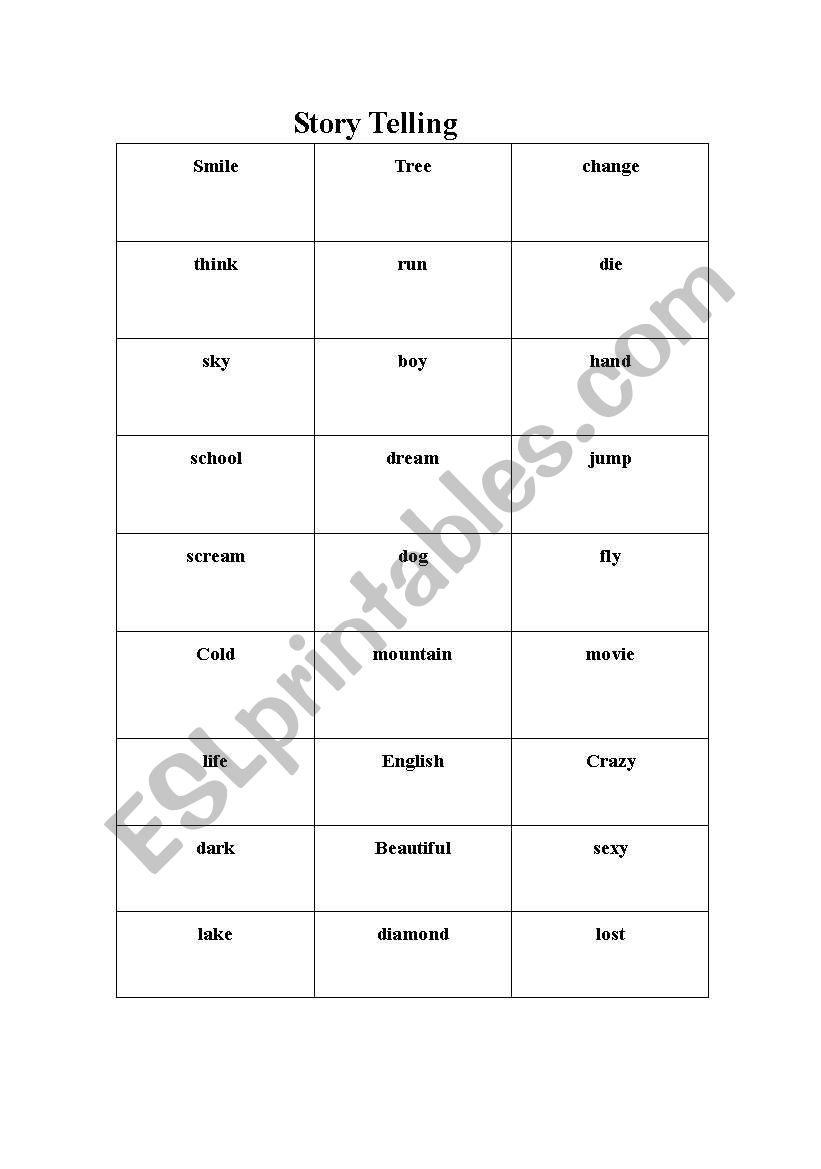 English games:story telling worksheet