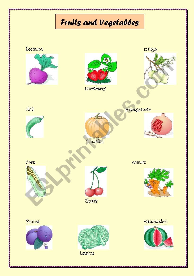 Fruits and vegetables worksheet