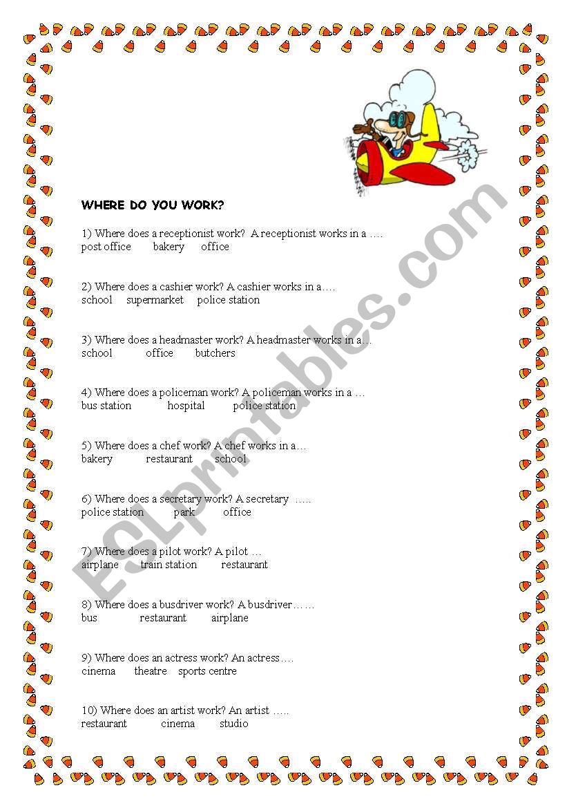 Where do you work? worksheet