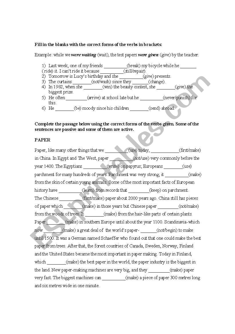 passive worksheet