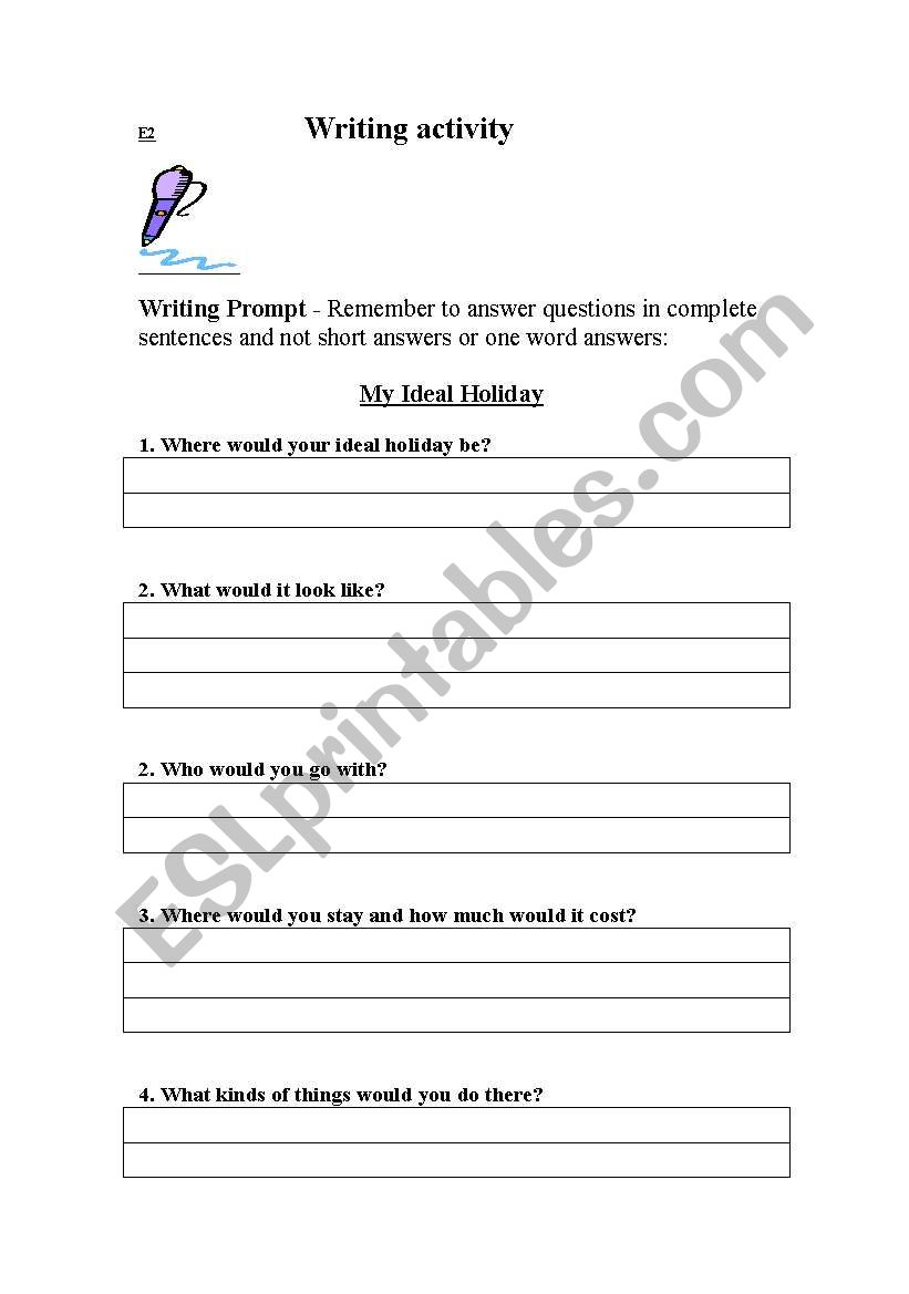 Writing Activity - Holidays worksheet