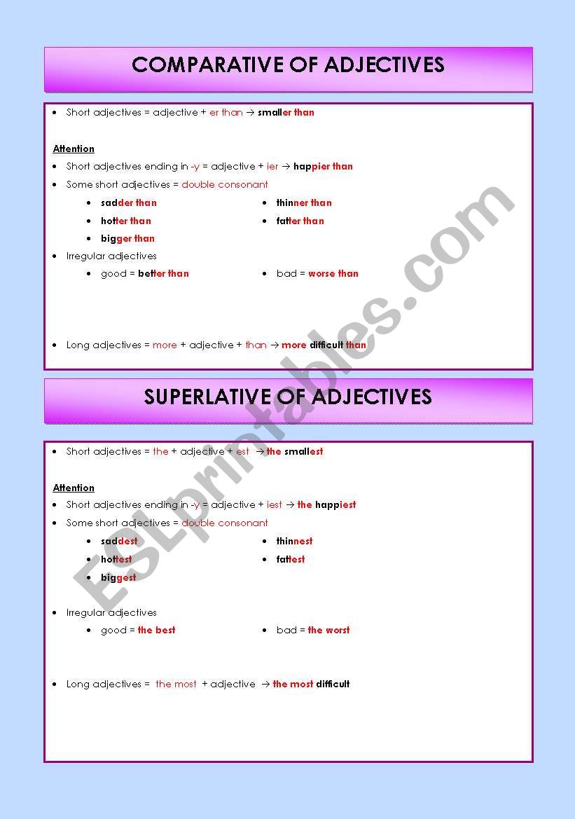 Comparative and Superlative worksheet