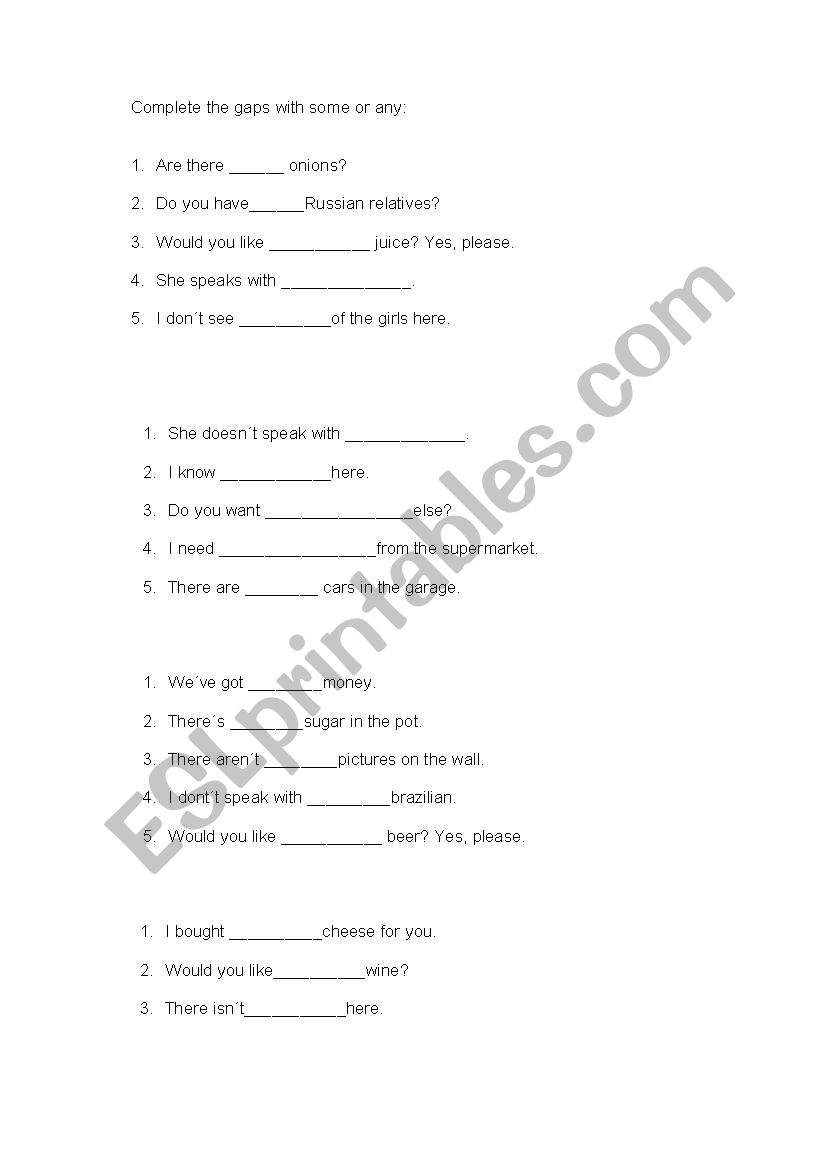 Some and any worksheet worksheet