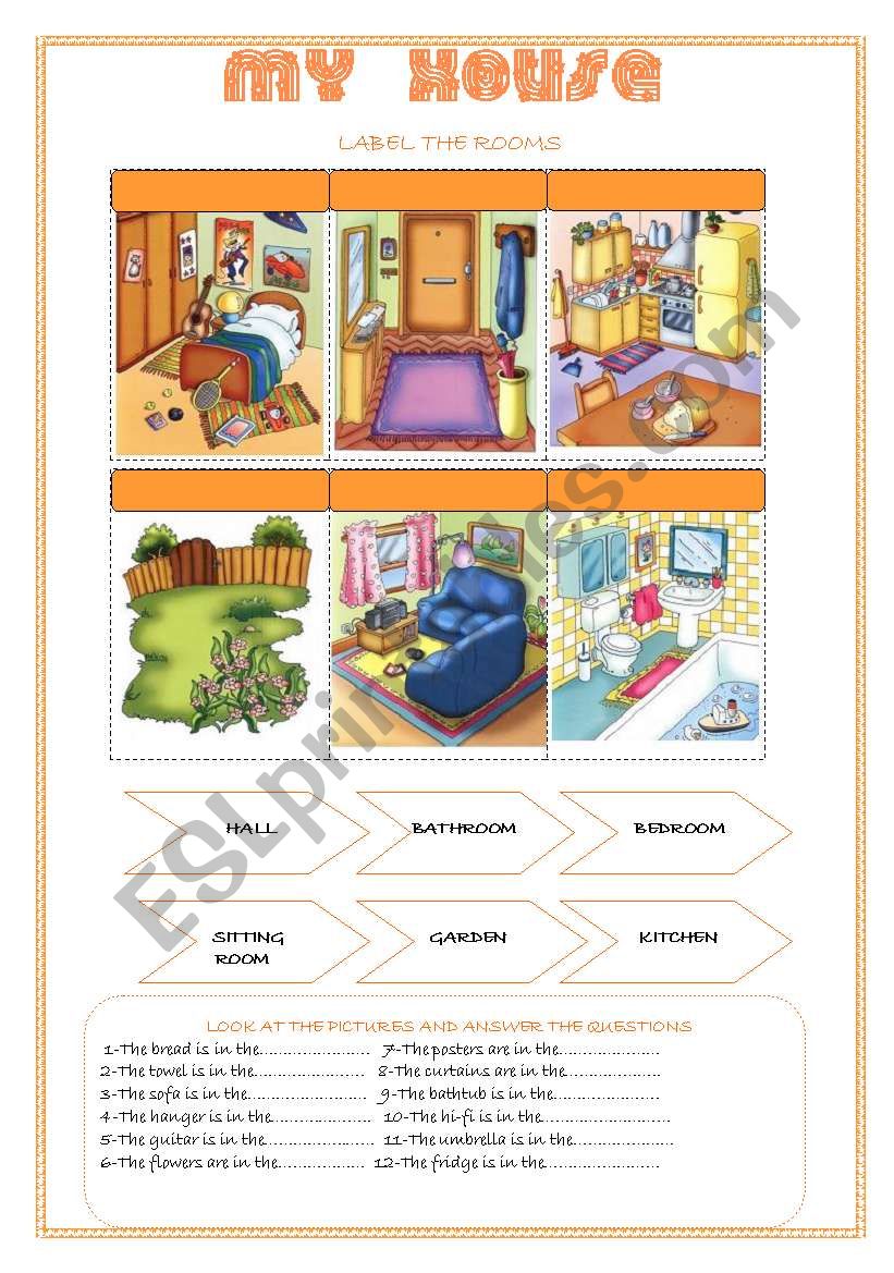 Rooms in the house worksheet