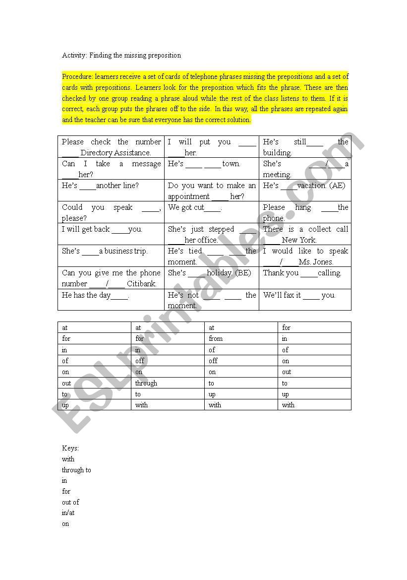 telephone phrases  worksheet