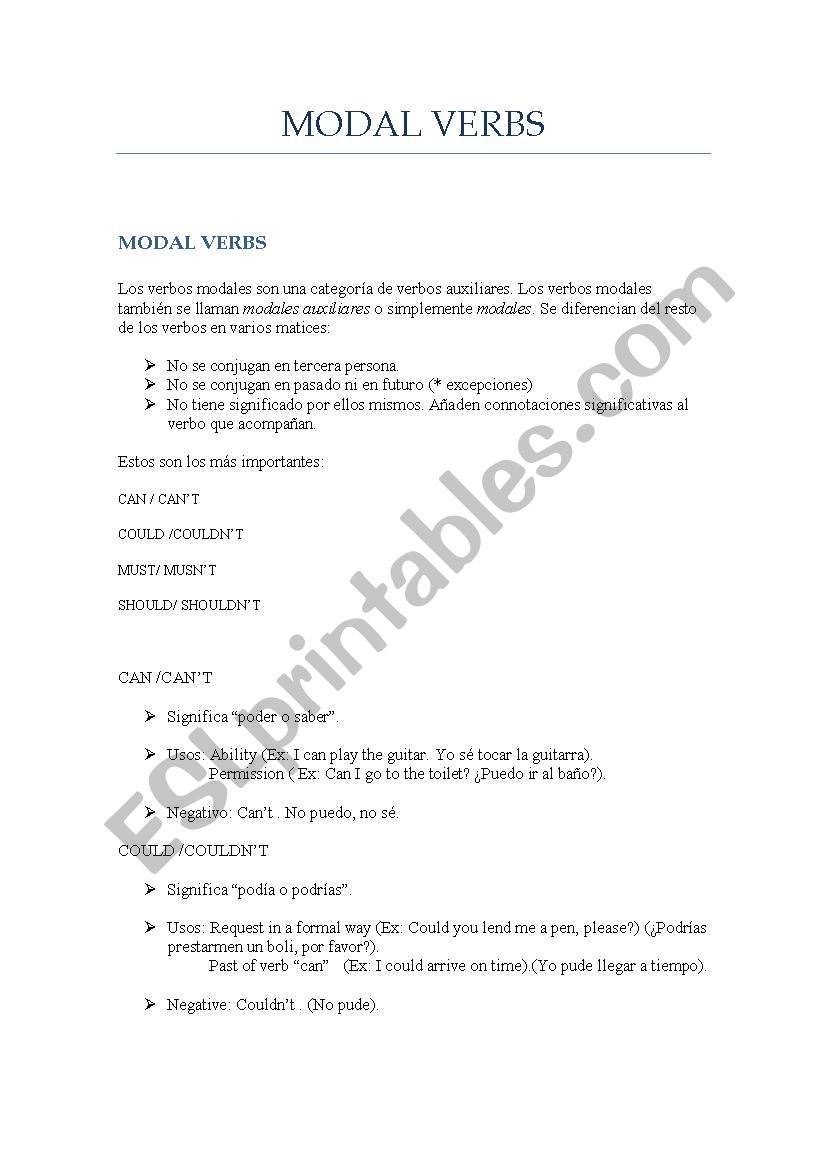 MODAL VERBS (ELEMENTARY LEVEL) 