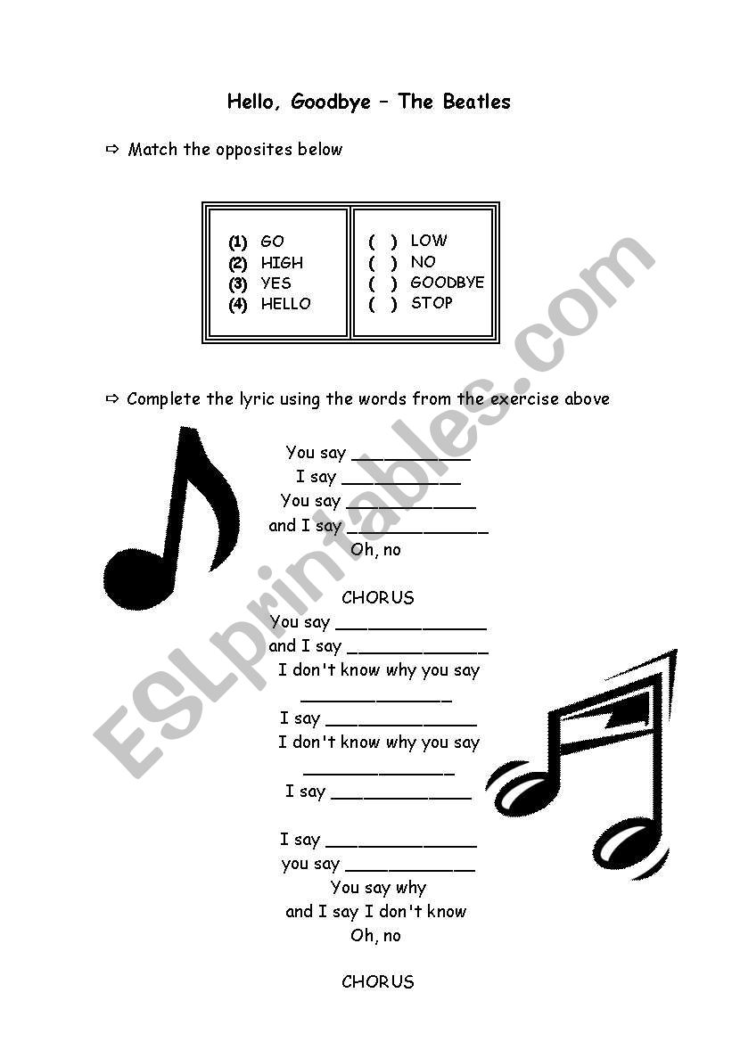 Hello Goodbye by The Beatles worksheet