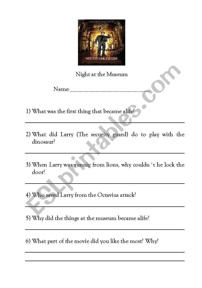 Night at the museum - ESL worksheet by shenardon
