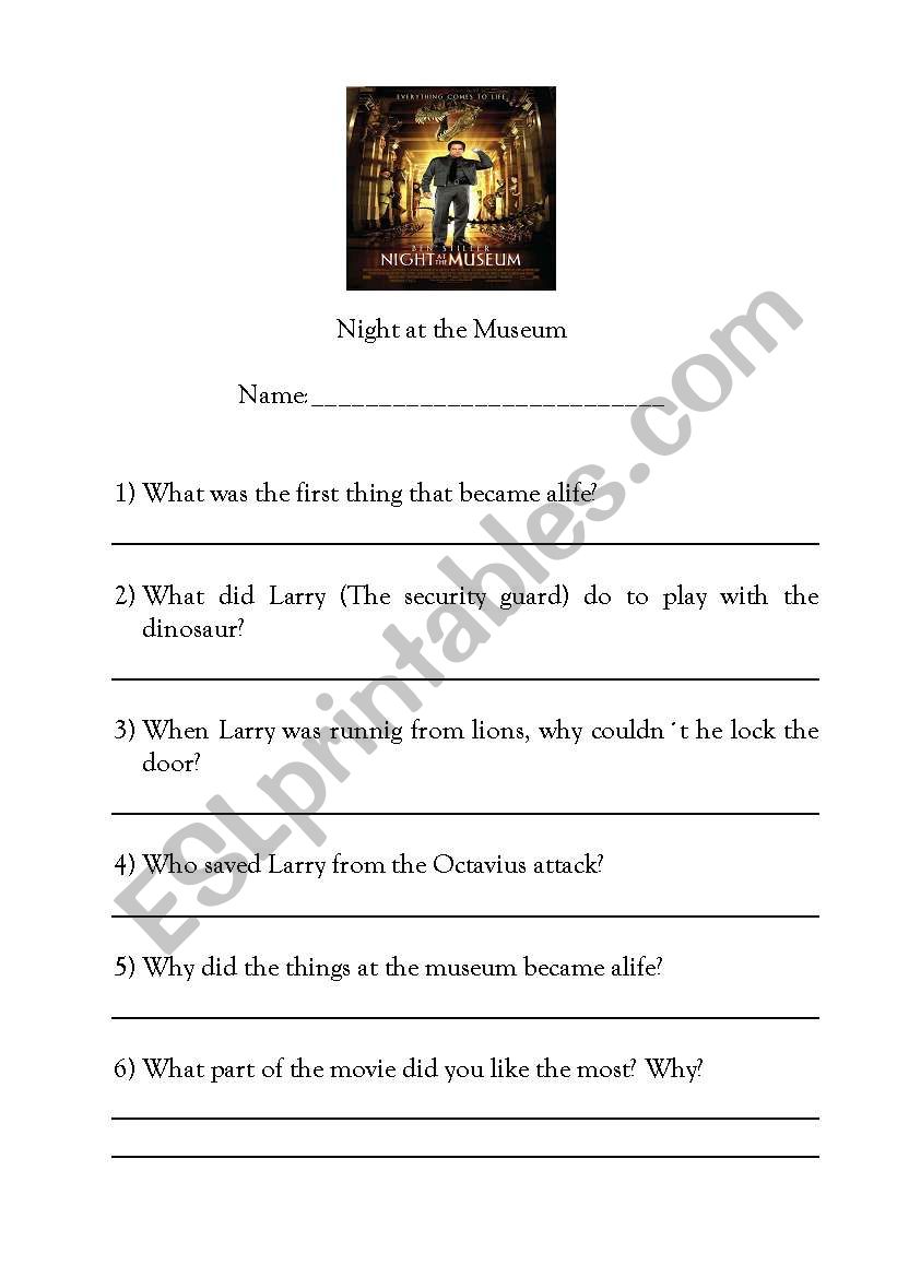 Night at the museum worksheet