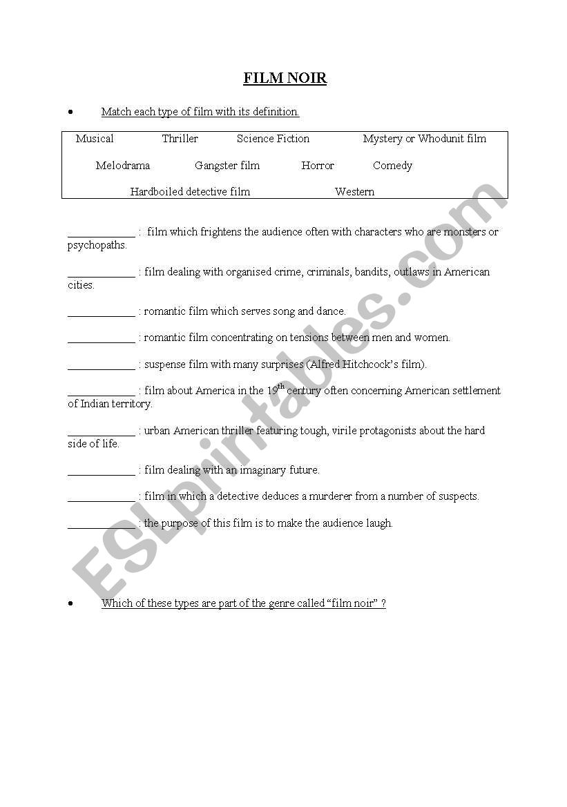 Film Noir worksheet