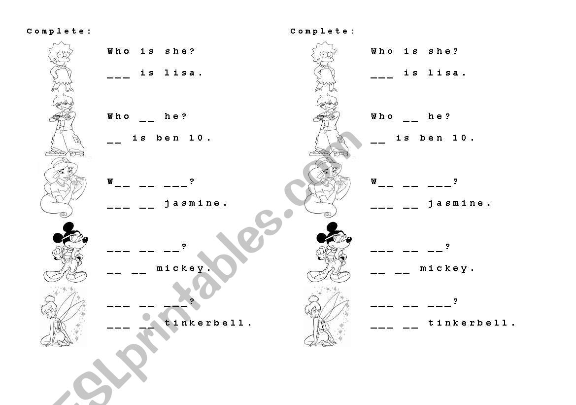 Who is she/he? She/he is... worksheet