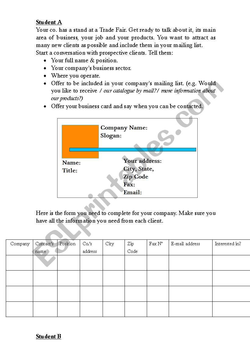 Role play: At a Trade fair worksheet