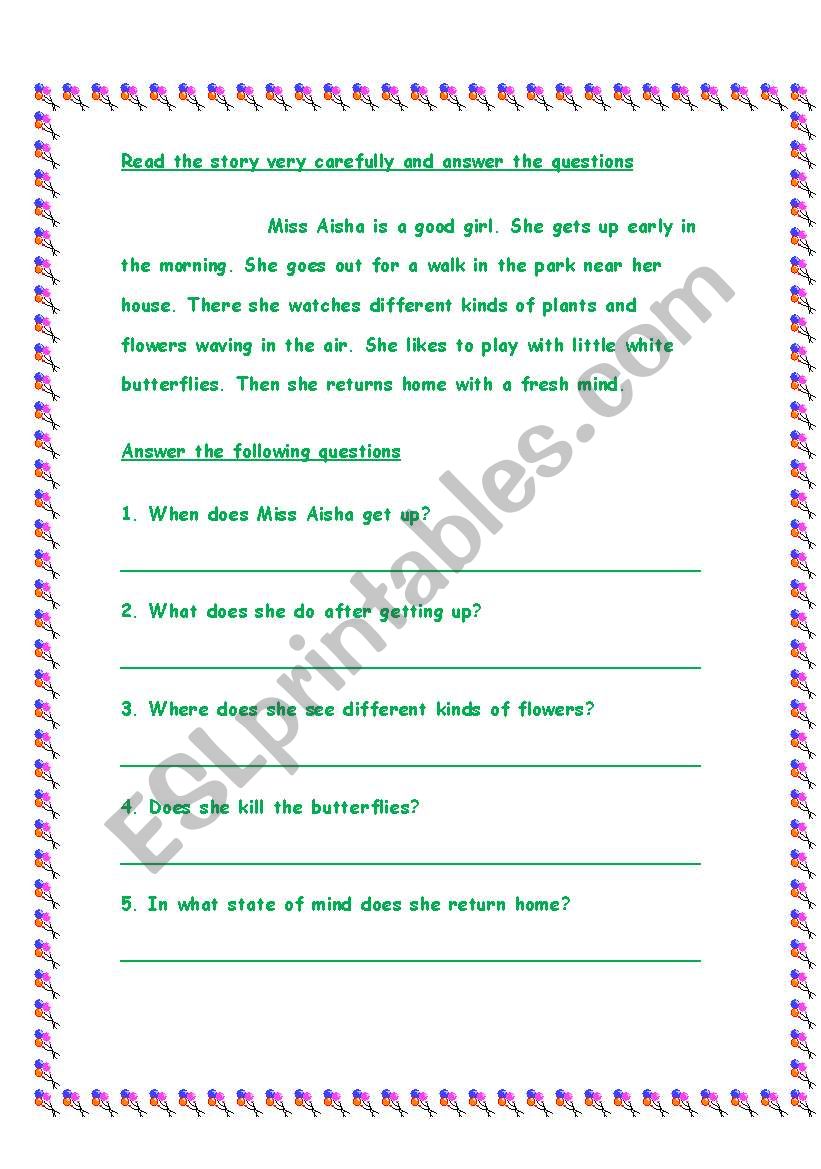 Reading comprehension worksheet