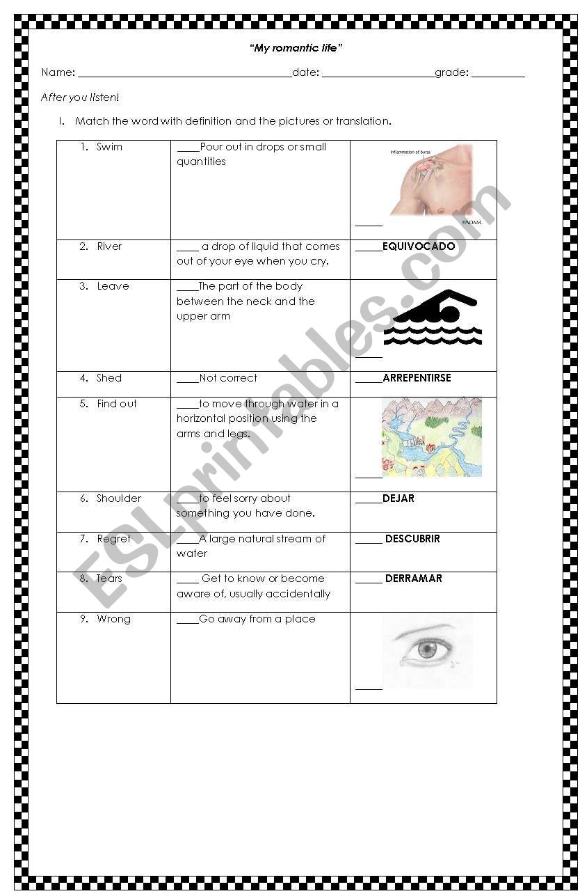 My romantic life worksheet