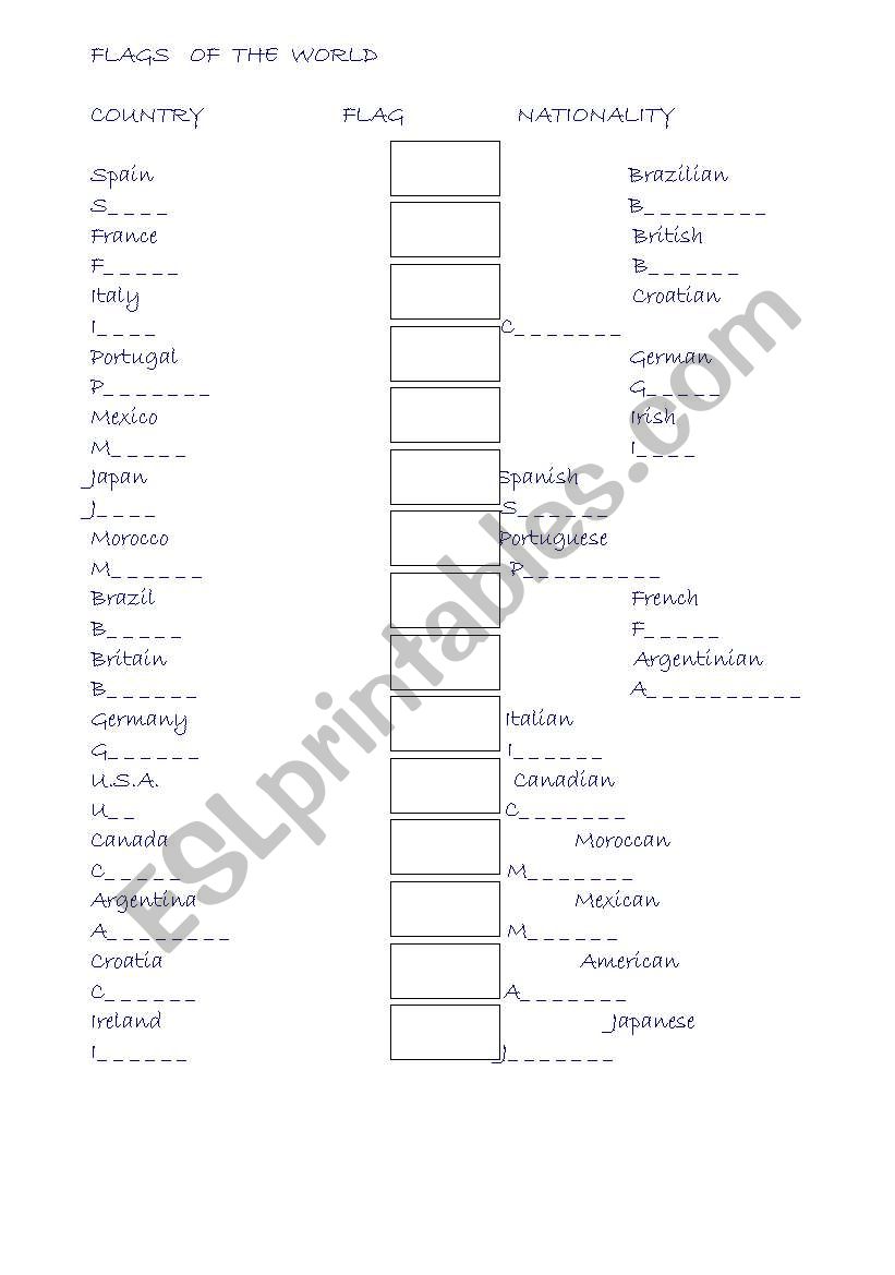 FLAGS OF THE WORLD worksheet
