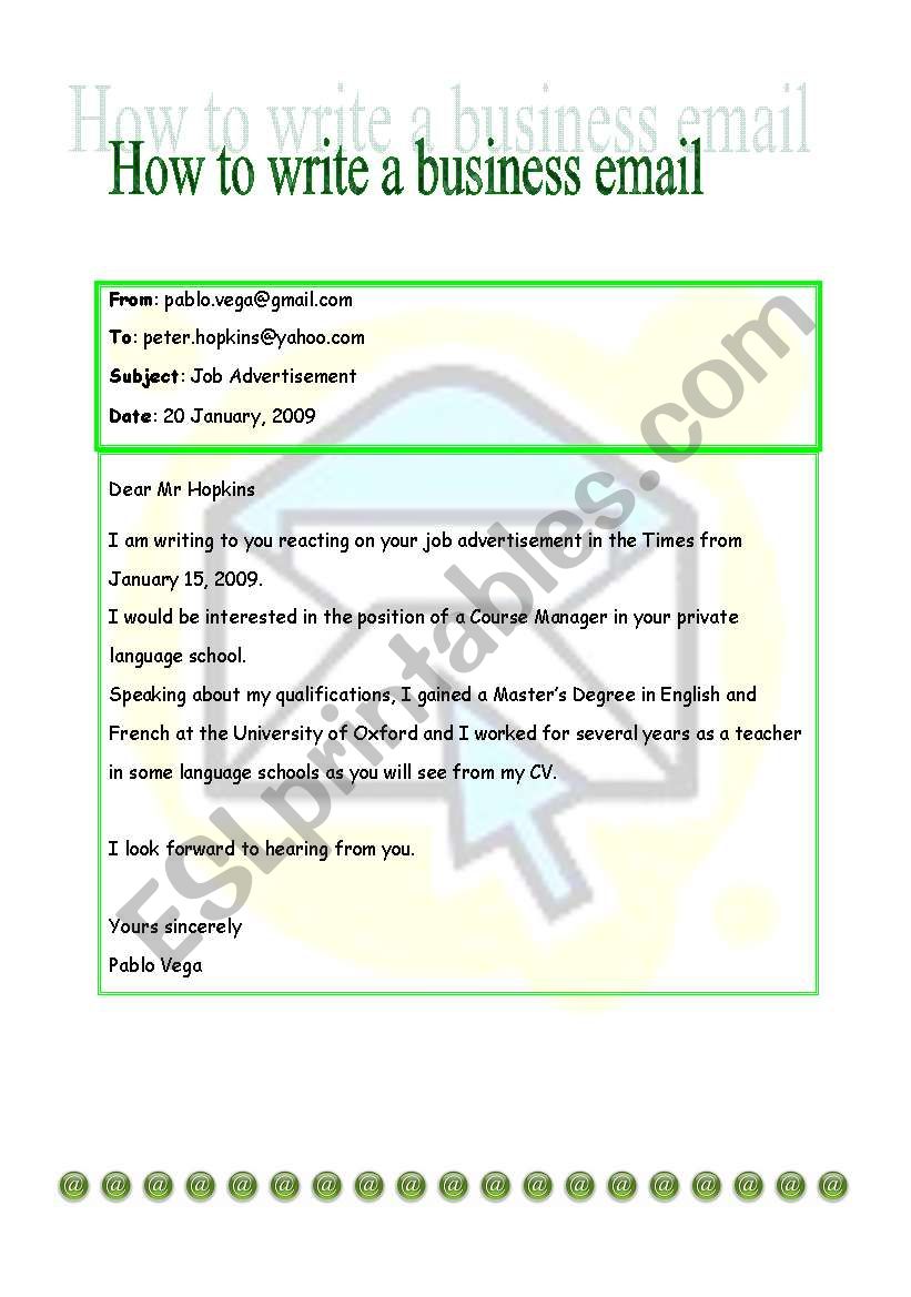 Business Email worksheet