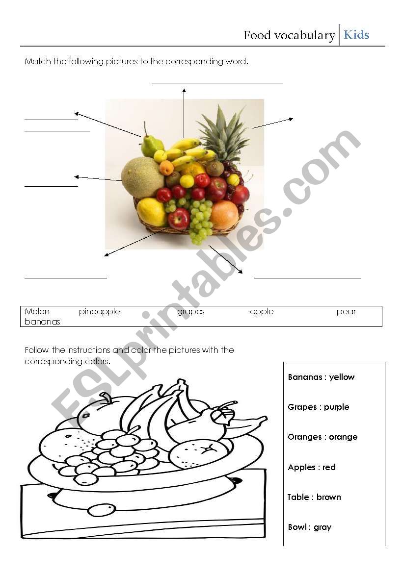 Food vocabulary  worksheet
