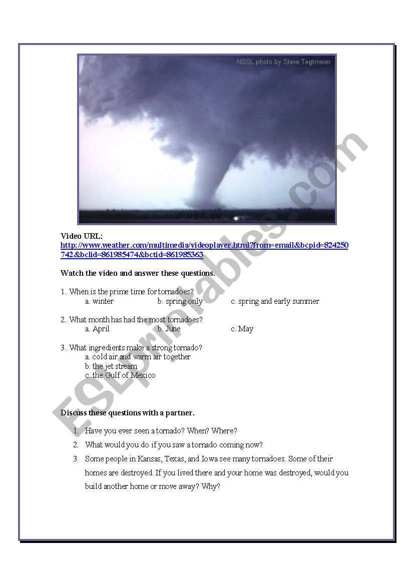Tornado Video and Discussion worksheet