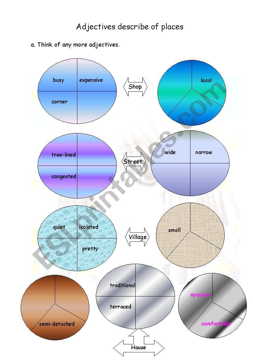 Adjectives describe of places worksheet