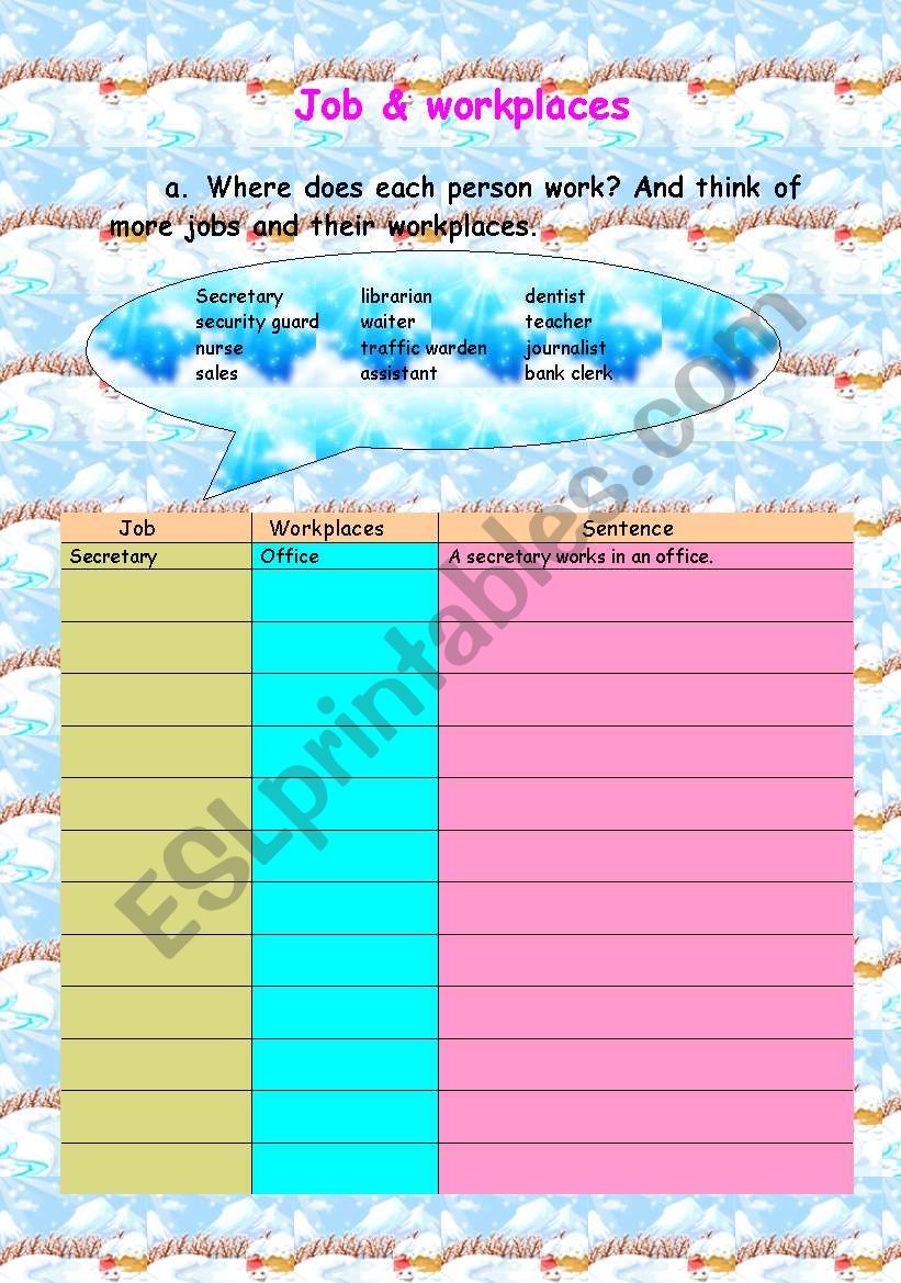 Job & workplaces worksheet