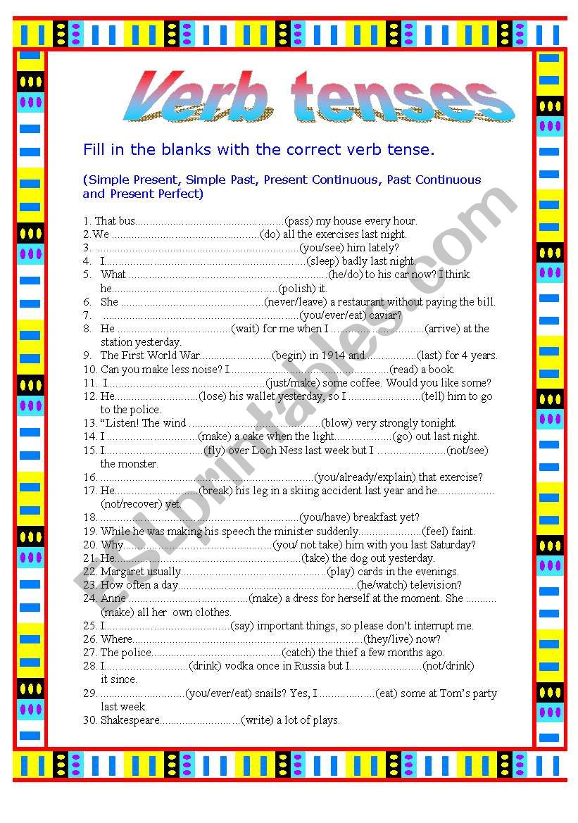 VERB TENSES  worksheet