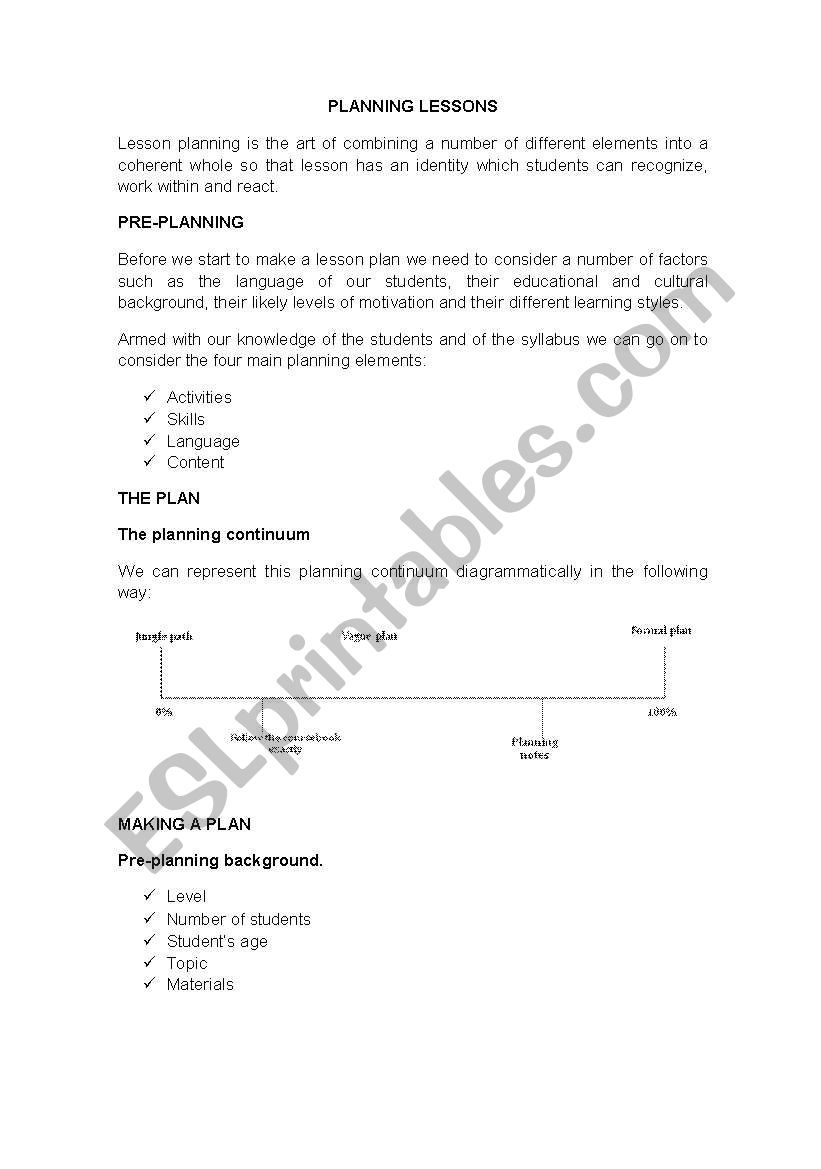 PLANNING LESSONS worksheet
