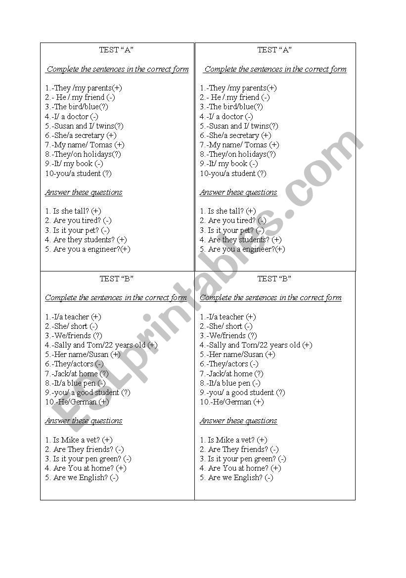 TEST:TO BE worksheet