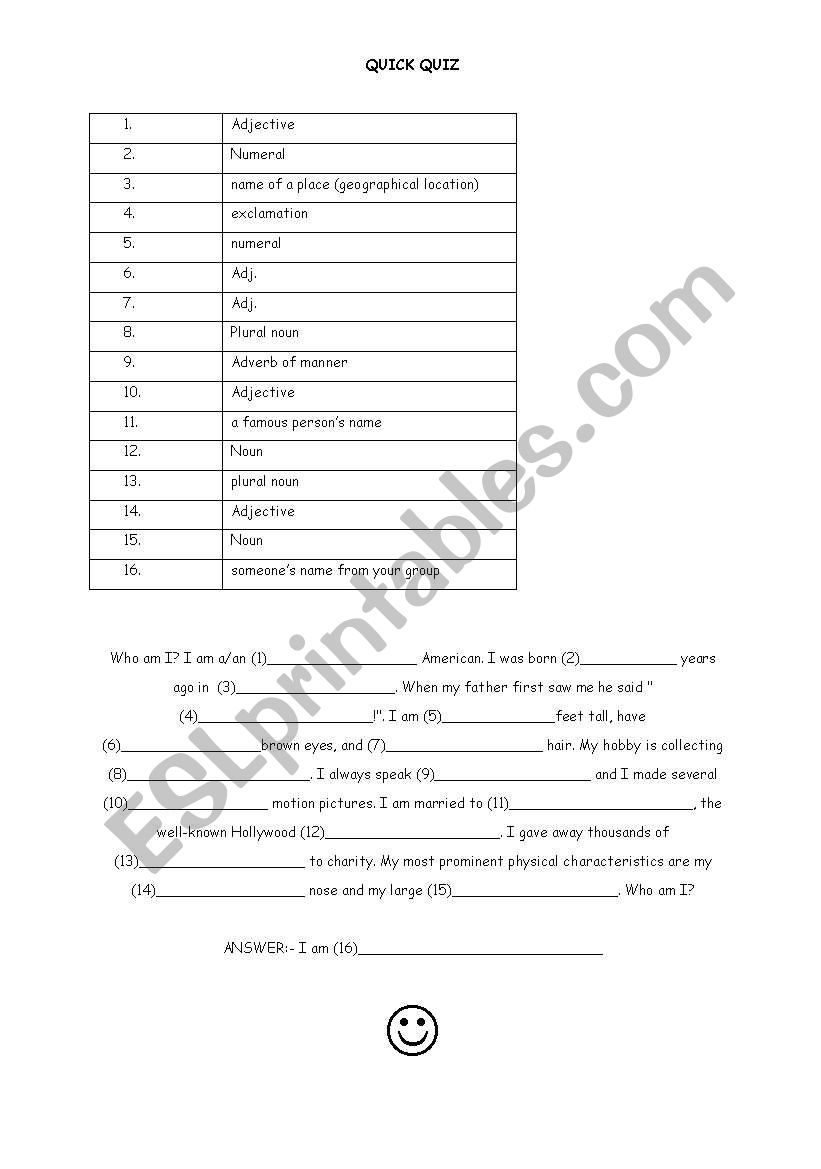 quick quiz worksheet
