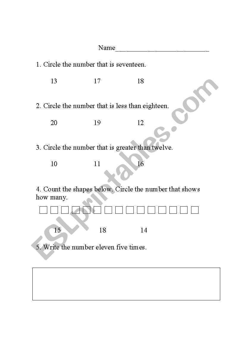 Number sense quiz worksheet