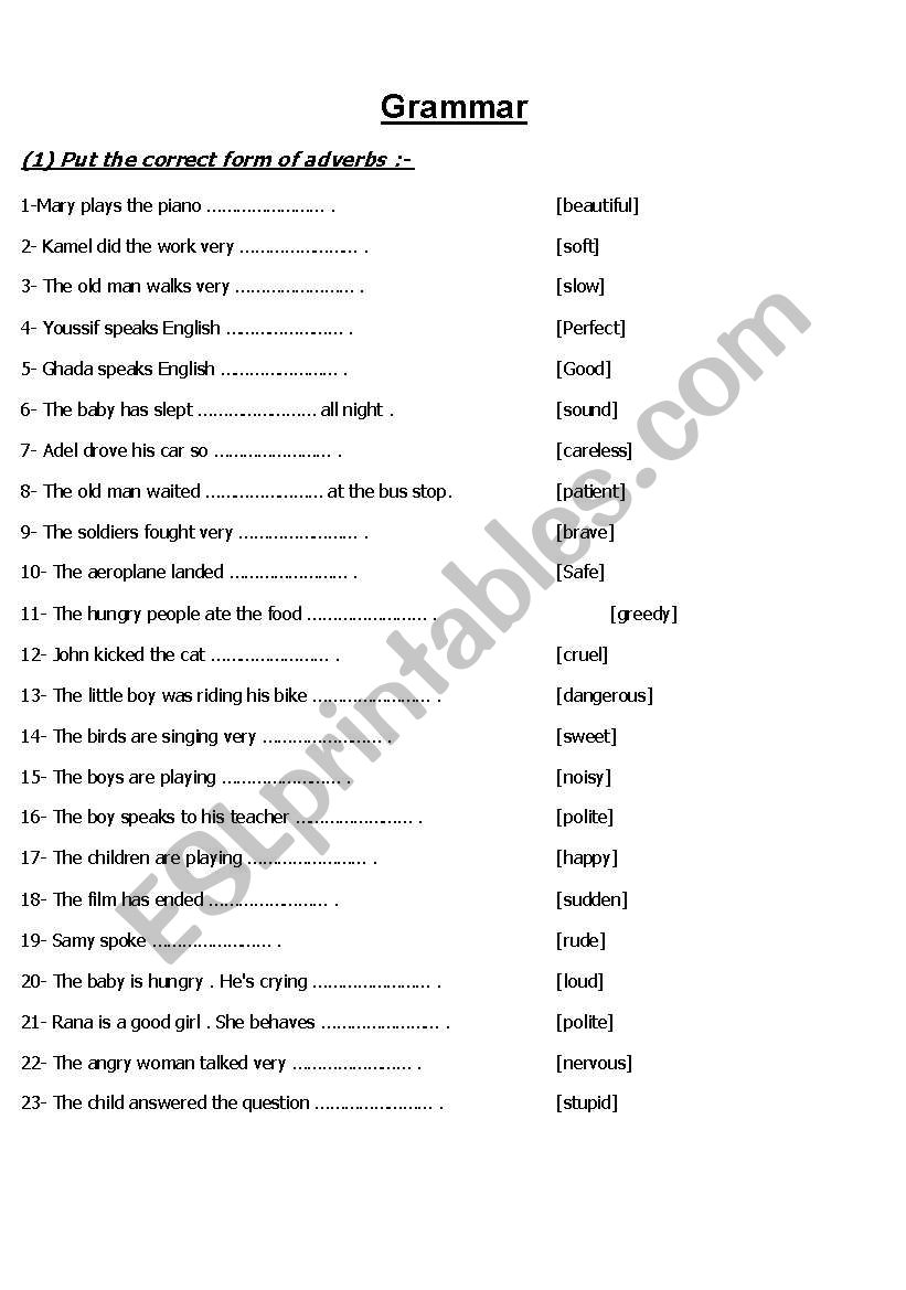 Adverbs regular and irregular worksheet
