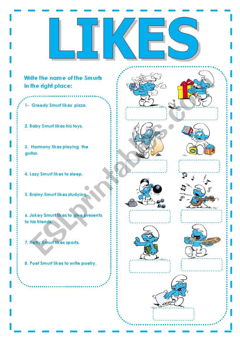 Likes - with the Smurfs worksheet