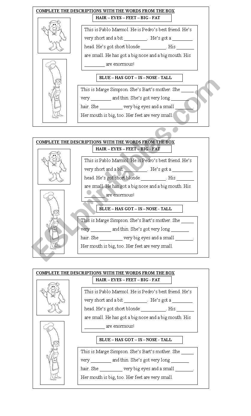 Descriptions worksheet