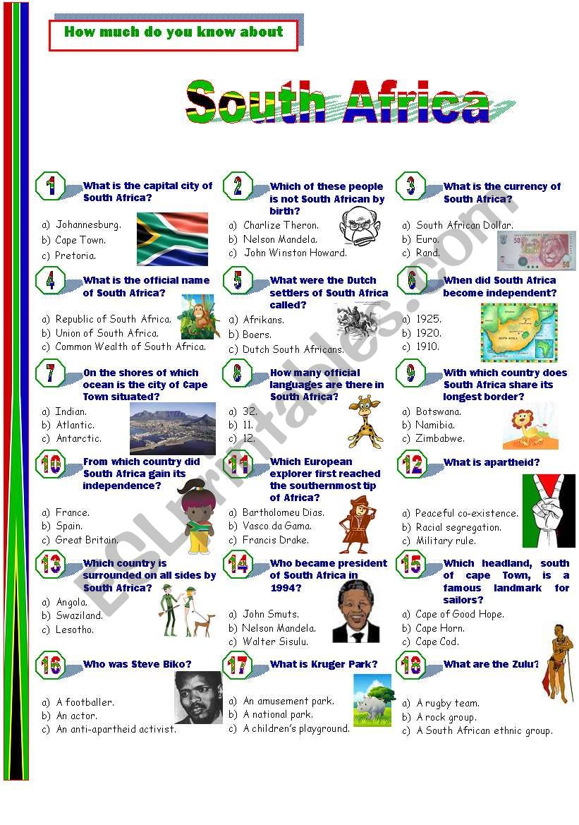South Africa worksheet