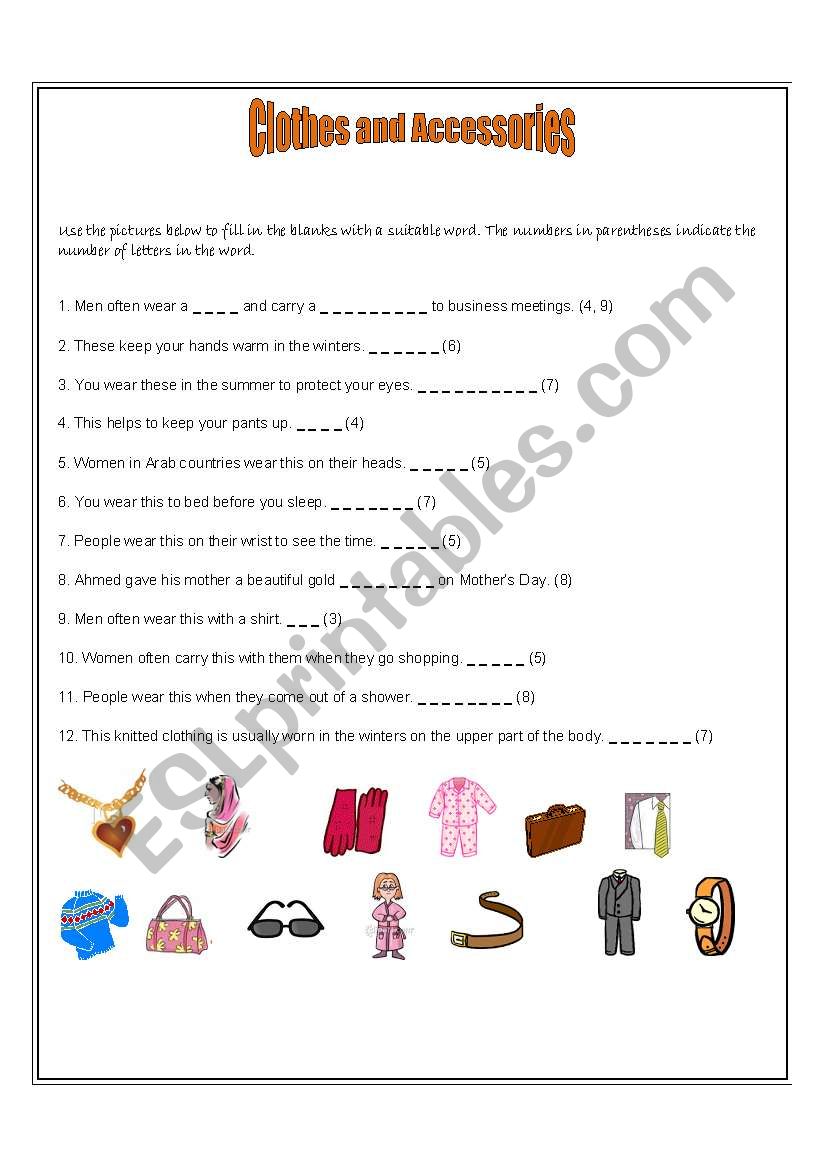 Clothes and Accessories worksheet