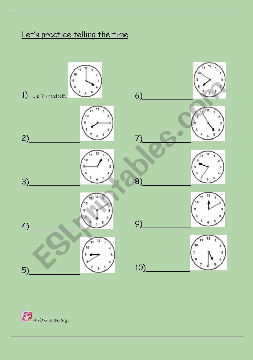 telling the time worksheet