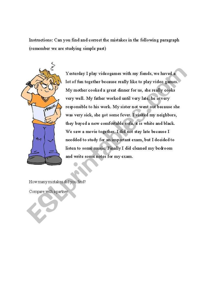 Simple past ( mistakes) worksheet