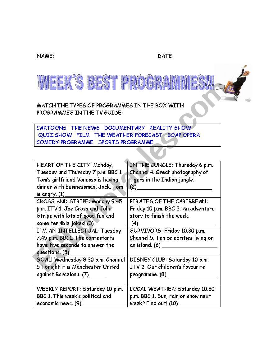 tv: the best programme worksheet