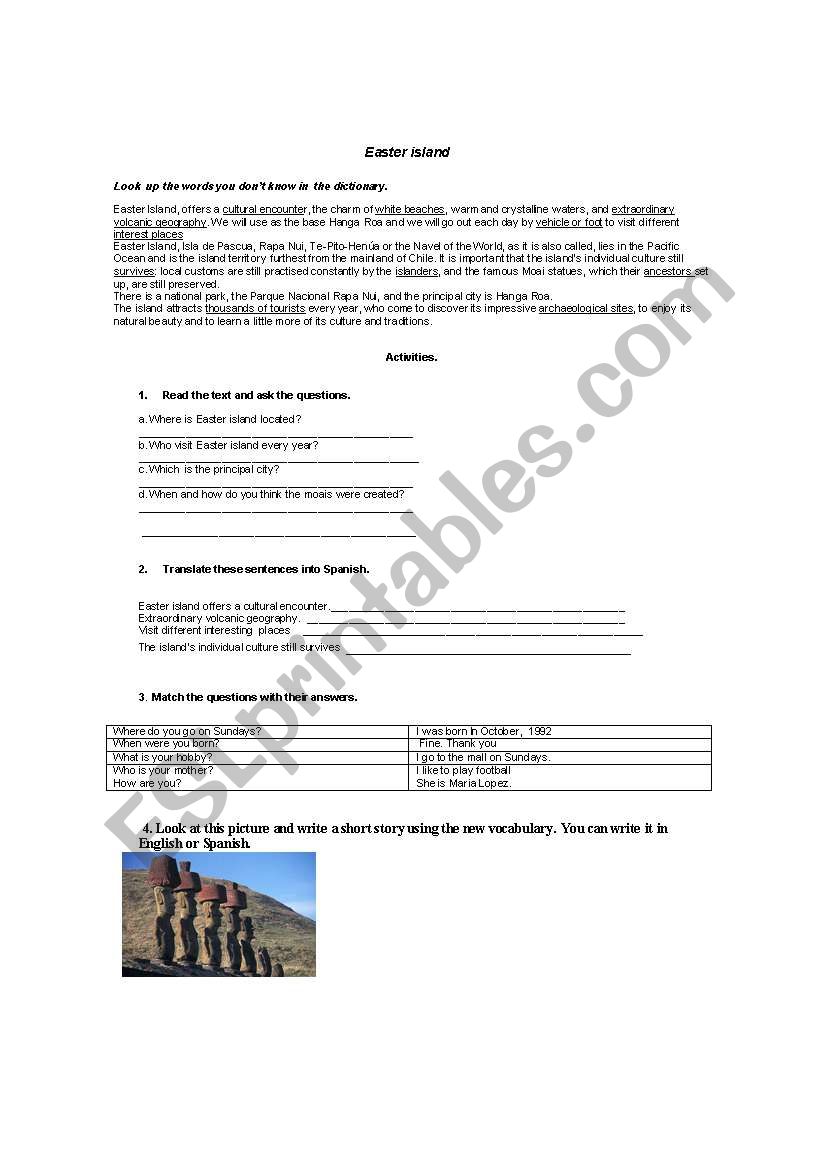 easter island worksheet