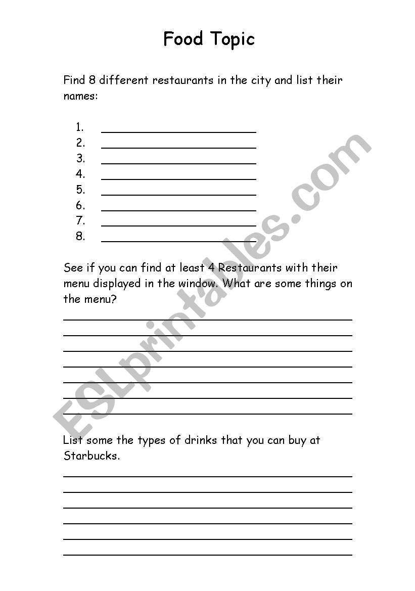 Food Topic worksheet