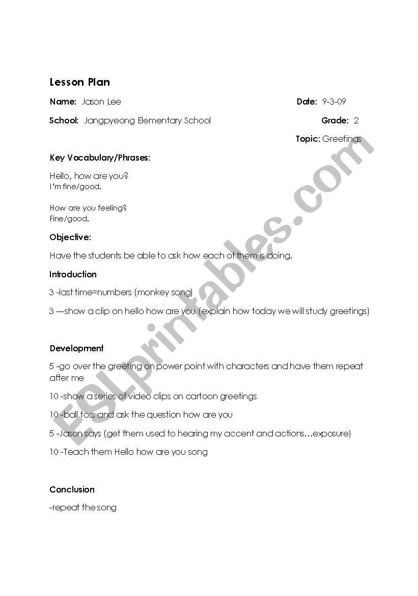 Lesson plan grade 2 worksheet