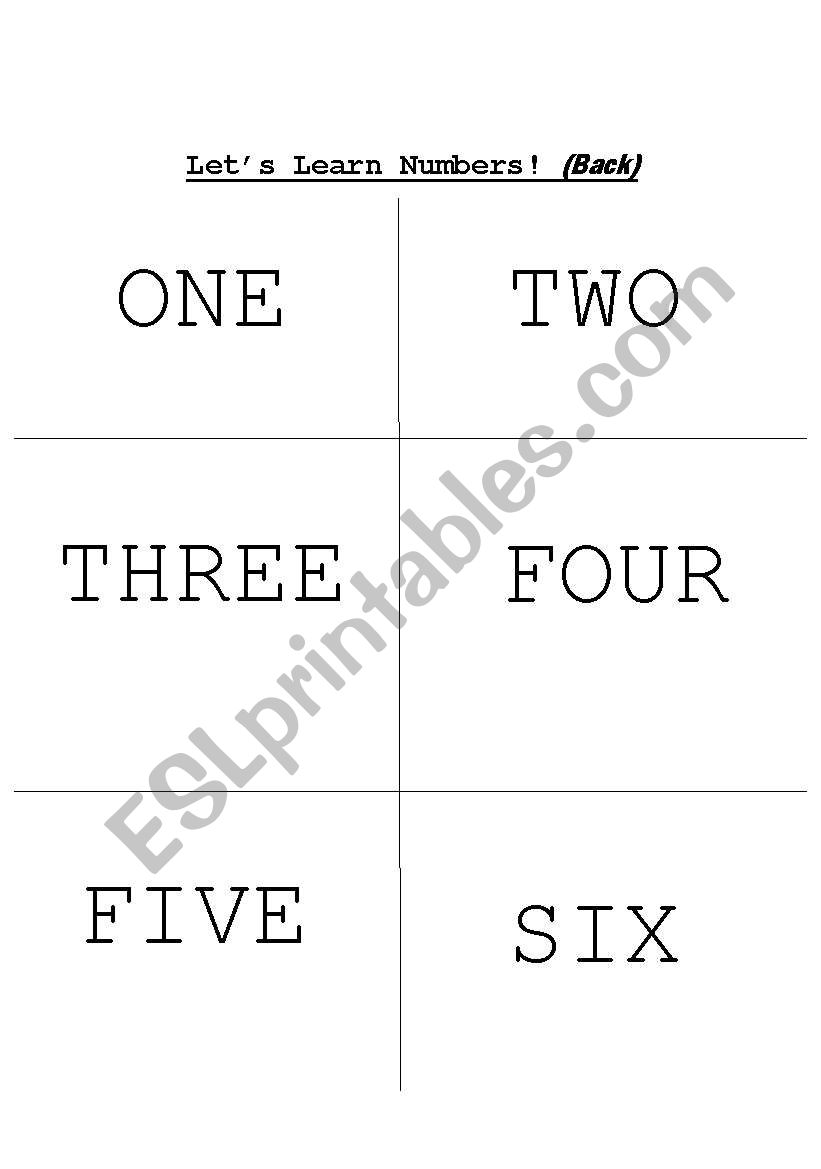 Lets learn numbers (1-6) Back worksheet