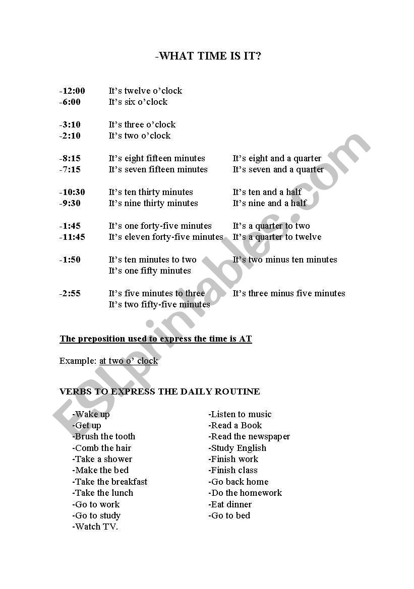 what time is it? worksheet